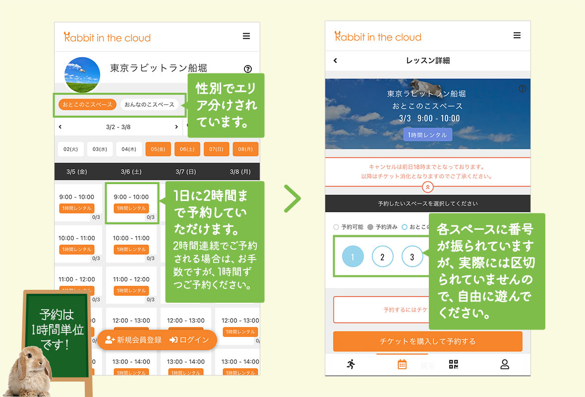 step3の説明 予約は1時間単位。1日に2時間まで予約可能。